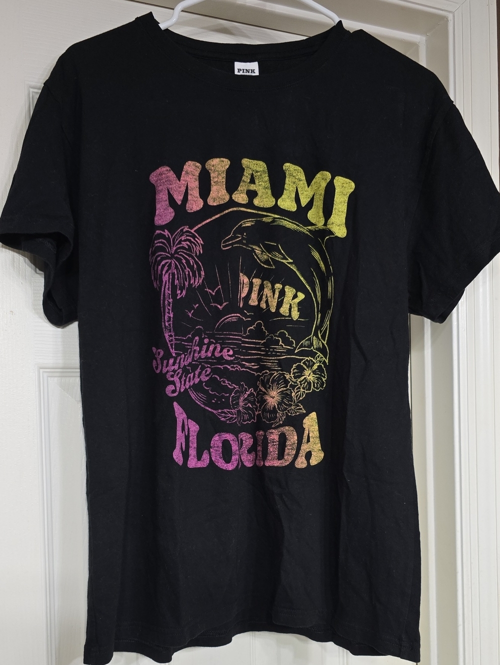 PINK Victoria's Secret Women's Black 'Miami Florida' Short Sleeve Tee